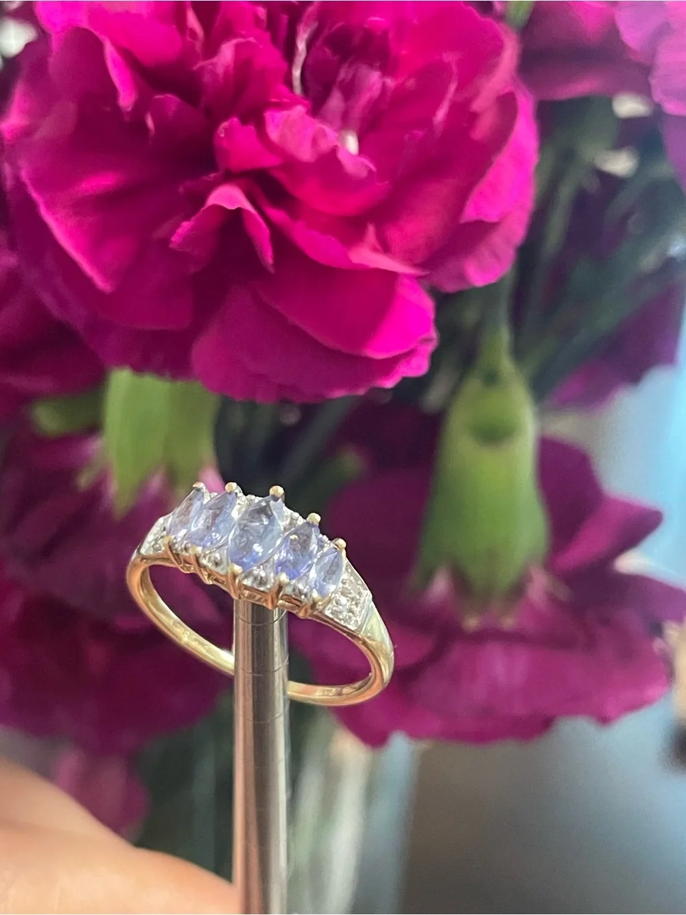 Vintage Chuck Clemency 10k Gold Ring with Diamonds and Tanzanite - Size 6.5